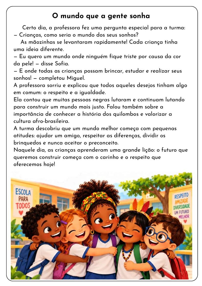 Textos sobre Consciência Negra para Educação Infantil para alfabetização página 1